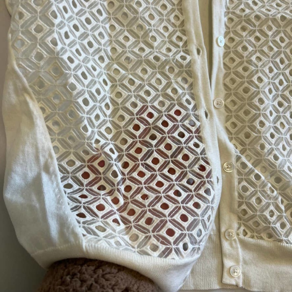 Vince Camuto new ivory graphic illusion sweater cardigan S - Picture 3 of 9